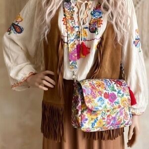Carlos by Carlos Santana Floral Paisley Crossbody Bag White Multi Boho Festival